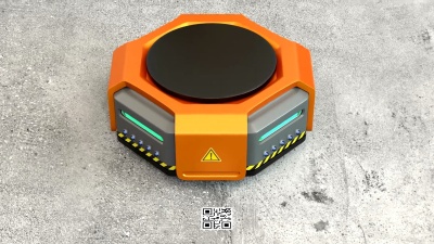 现代仓库中搬运货物托盘的橙色机器人