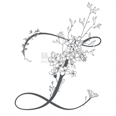 品牌名称,印有花压字品牌,动物手,英文字母Z,华丽的,请柬,有叶的,绘制,花,问候