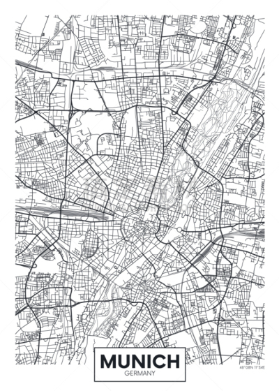 街道图,慕尼黑,林荫路,公园,河流,建筑结构,美因河,都市风景,剪影