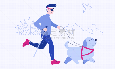 损失,绘画插图,概念,多色的,矢量,快乐,派克大街,导游,盲杖,跑