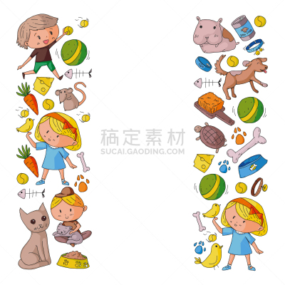 狗,动物,宠物商店,背景,小狗,绘画插图,鱼类,猫,矢量,小猫