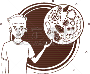 青年男人,卡通,生物学,微生物学,健康保健,显微镜,动物,生病