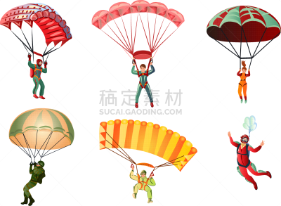 set different colorful skydivers