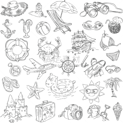 夏天,轮廓,练习本,铅笔,图像,锚,方向盘,矢量,度假,画画
