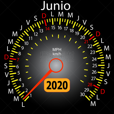 速度计,日历,汽车,2020,六月,白昼,季节,夏天,形状