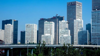 中国北京CBD天际线建外SOHO的延时摄影
