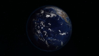 真实的地球在空间中旋转(循环)。在地球上可以看到昼夜的变化