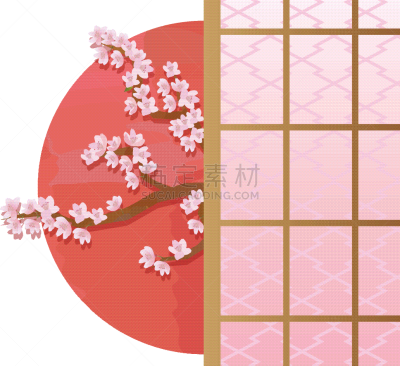 春天,绘画插图,传统,障子,吉野樱花,窗户,背景,和室,日本,植物叶柄