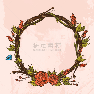 玫瑰,枝,圆形,边框,华丽的,柳条,梦符咒,复古,做,装饰