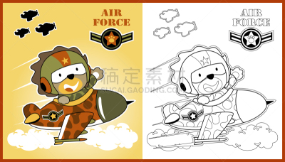 绘画插图,卡通,书页,矢量,飞行员,幽默,彩色书,喷气式飞机,可爱的,玩具