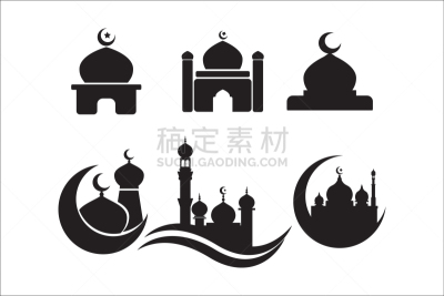 清真寺,图标集,计算机图标,图标,麦加,中东人,男人,几何形状,黑色,收集
