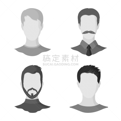 性格,分离着色,侧面像,图标集,人造物,棕色头发,金色头发,发型,小胡子,络腮胡子