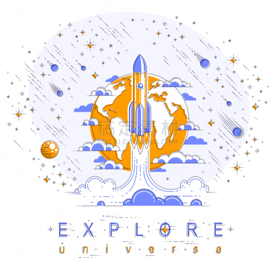细的,火箭,绘画插图,太空,小行星,矢量,流星,星星,彗星,探险