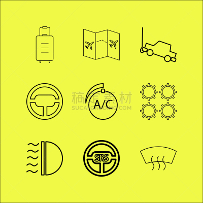 直的,图标集,矢量,汽车,行李,安全气囊,标志,石洞壁画,拖运卡车,运输