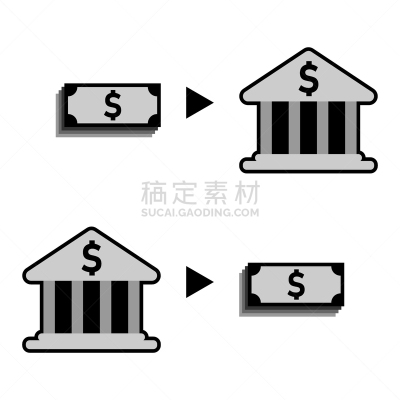 极简构图,符号,矢量,银行,扁平化设计,黑色,白色,高雅,自动的