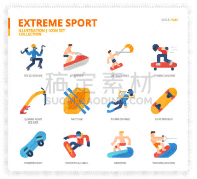 图标集,极限运动,高崖跳伞,雪板,手套,运动,齿轮,空中滑板,泰国,运动保护装