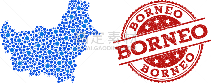 婆罗洲岛,抽象拼贴画,斑点,自然地理,红色,概念,肮脏的,矢量