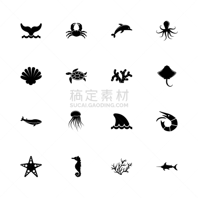 平坦的,海洋生命,自然,海产,水母,海洋,鲸,海豚,海星,海马