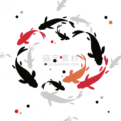 四方连续纹样,鲤鱼,锦鲤,绘画插图,墨水,传统,纺织品,动物图案,池塘,动物