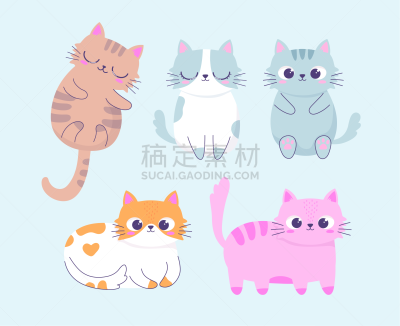 可爱的,幽默,卡通,猫,动物,性格,注视镜头,个性,多样,肖像