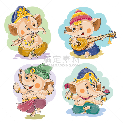 小的,神,象鼻神葛尼沙,婴儿,卡通,分离着色,可爱的,国内著名景点,传统