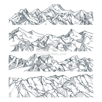 草图,绘画插图,山,矢量,地形,山顶,白色背景,动物手,绘制