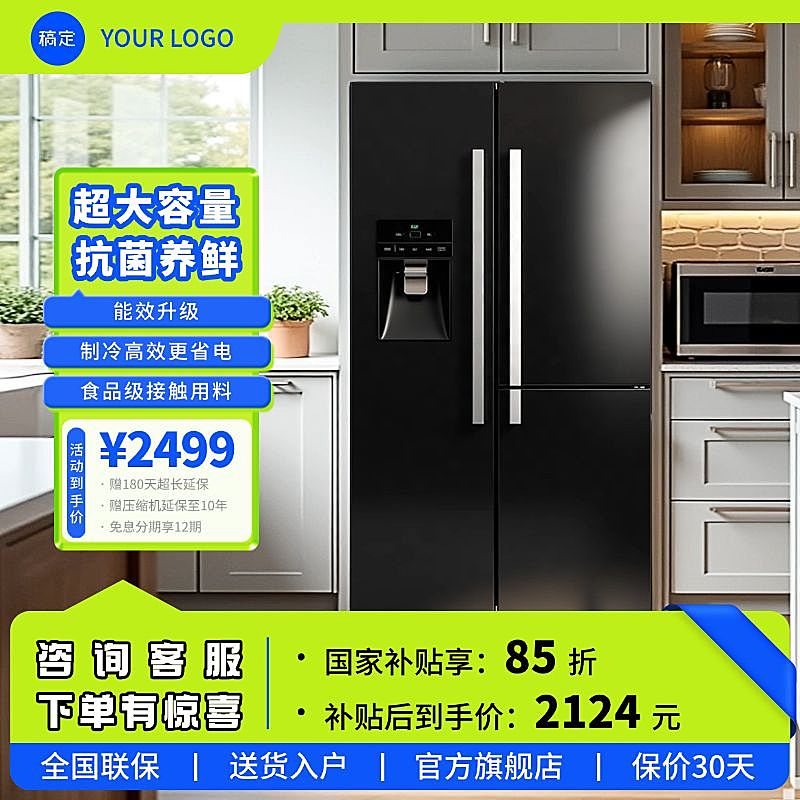 冰箱数码家电京东绿色系国补商品主图AIGC