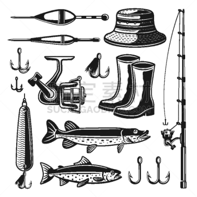 组物体,野生动物,设备用品,河流,业余爱好,白色,抢断,钓鱼,复古,剪影