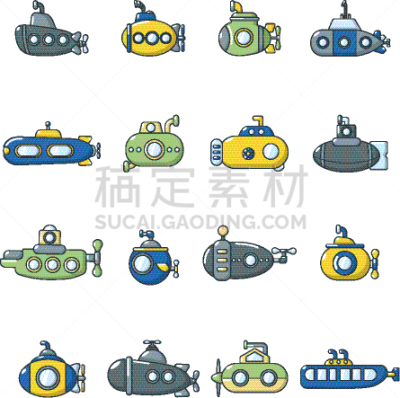 计算机图标,卡通,潜水艇,深的,图标集,图像,海洋,船,颜色,多色的