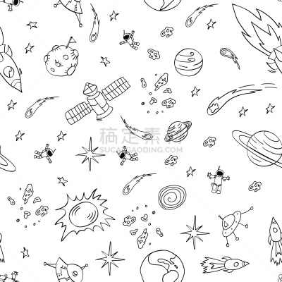 太空,手,四方连续纹样,可爱的,太空船,行星,背景,宇航员,绘画插图,天空