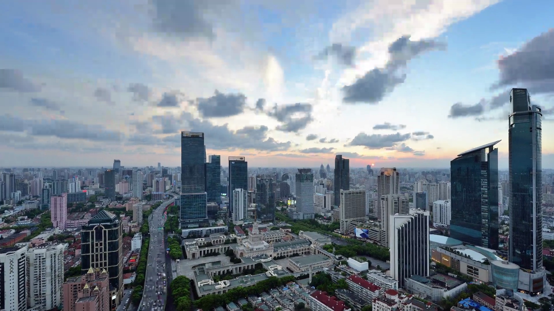   上海城市景观，中国，日夜过渡，缩放