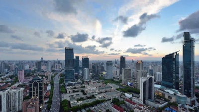   上海城市景观，中国，日夜过渡，缩放