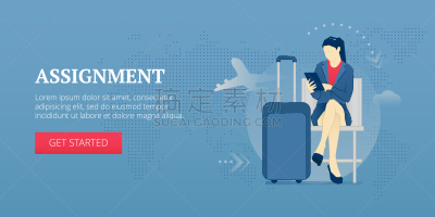人,女商人,概念,商务旅行,行李,喷气式飞机,平板电脑,手提箱,学习