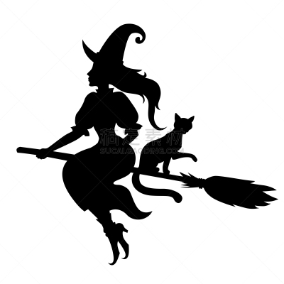 女巫,野生猫科动物,十月,背景分离,女人,节日,绘画插图,卡通