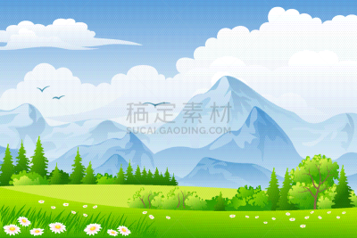 夏天,地形,山,草地,自然,图像,草,动物,鸟类,花
