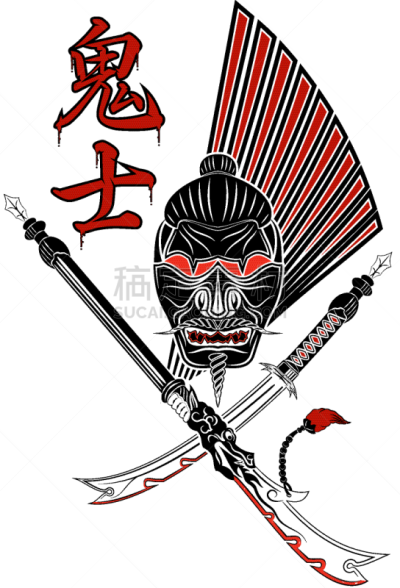 魔鬼,日本武士,白色,亚洲,传统,剑,象形文字
