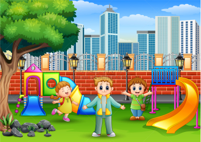 happy children playing on a public park