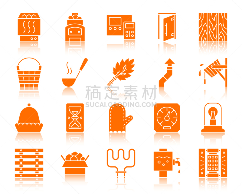 设备用品,符号,桑拿浴,彩色图片,连指手套,长柄勺,灯罩,公共浴室,品牌名称,剪影