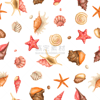 四方连续纹样,贝壳,水下,软体动物,鸡尾酒,华丽的,螺线,纺织品,热带气候,扇贝