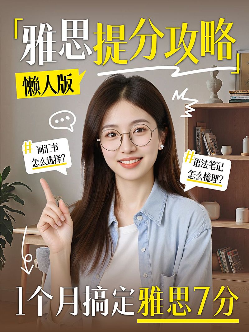 教育培训学历教育雅思提分攻略分享人像小红书封面