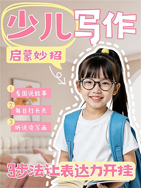 教育培训K12教育少儿写作学习指南人像小红书封面