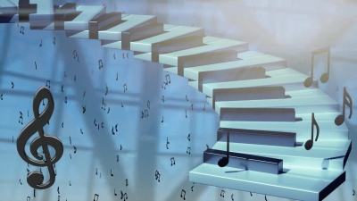 带有乐键和音符的音乐背景渲染3D