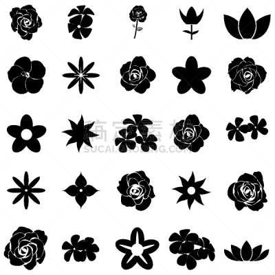 图标集,分离着色,自然,华丽的,图像,花朵,自然美,矢量,花,剪影