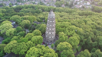 中国苏州虎丘公园鸟瞰