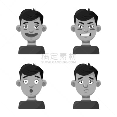 分离着色,男孩,图标集,人的脸部,人造物,可爱的,灰色,肖像,沟通,爱