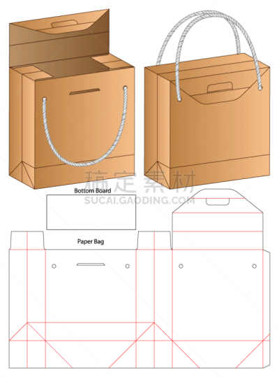 paper bag packaging die cut template design 3d mo