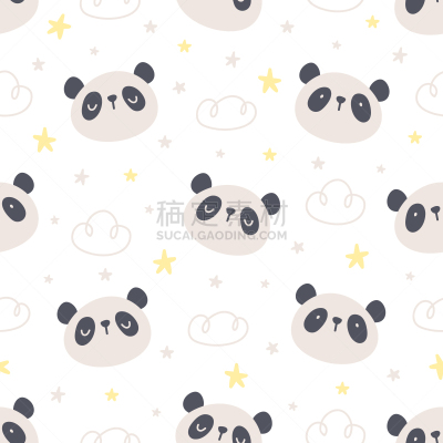 可爱的,四方连续纹样,背景,星形,熊猫,泰迪熊,纺织品,野生动物,环境,云