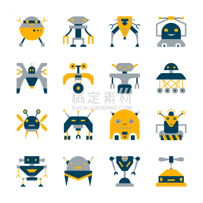 电子人,自动的,变压器,图标集,可爱的,技术,品牌名称,蜘蛛网,科学,复古