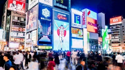 大阪日本购物区Timelapse。Dotonbori桥