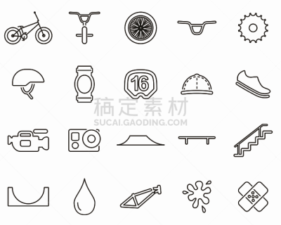 极限运动,细的,设备用品,极限自行车,成一排,计算机图标,巨大的,运动,背景分离,半管